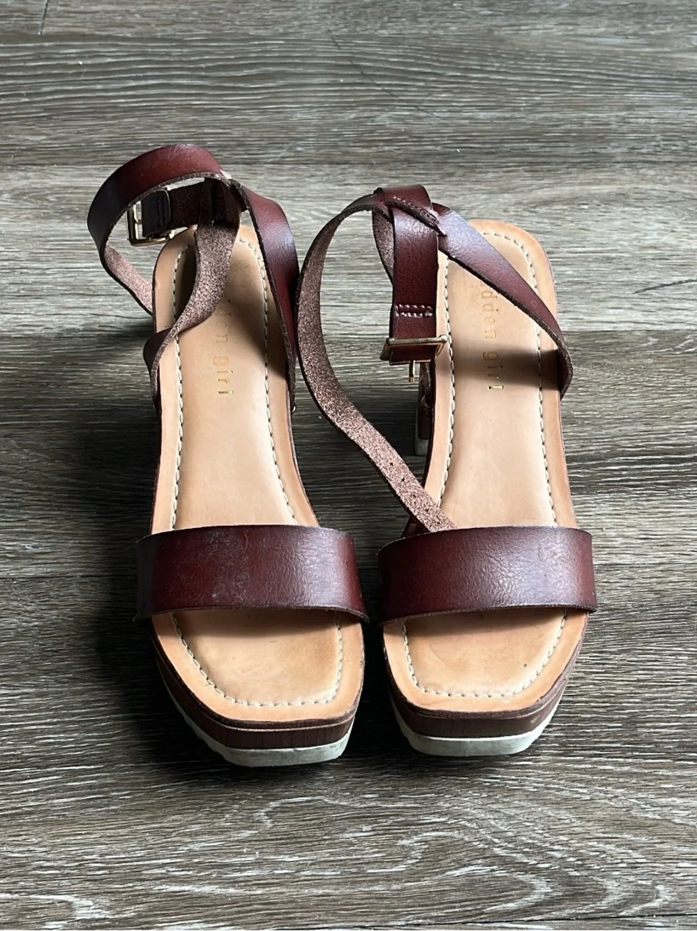 Madden Girl Brown Wood-Block Platform Sandals
